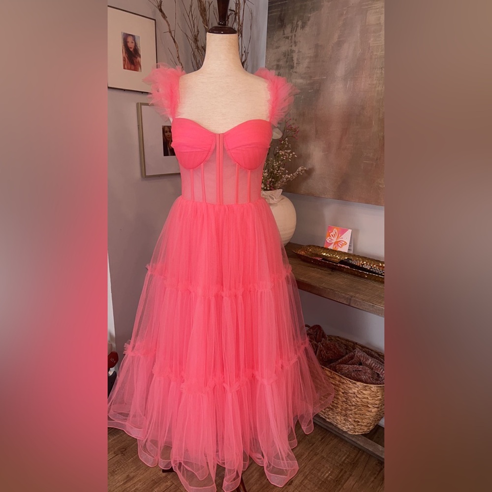 NWT Ava Gowns ‘Mia dress’ coral pink tulle corset dress size 10 - Picture 6 of 15